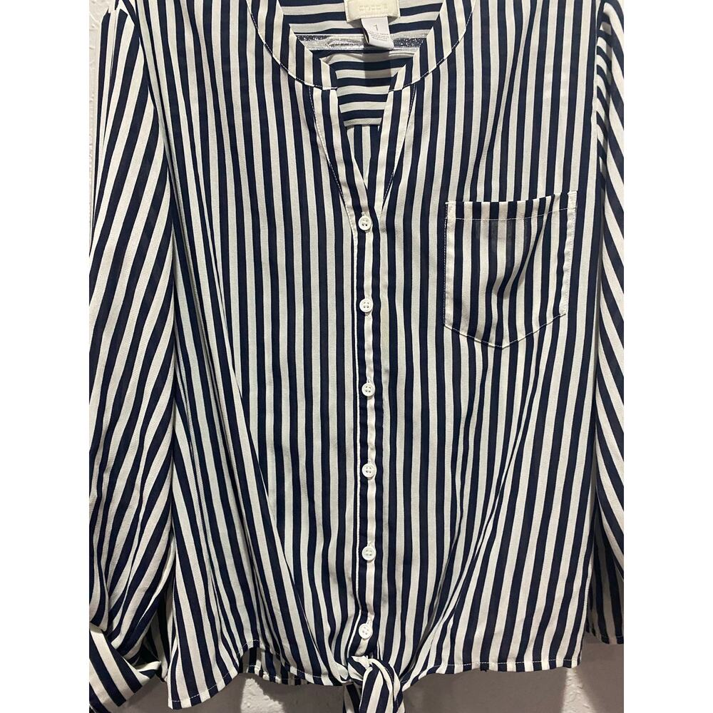 Chico's Long Sleeve Stiped Button Up Shirt Size M Coastal Nautical - Picture 4 of 6